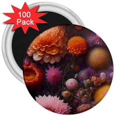 Flowers Petals Blossoms Art Flora 3  Magnets (100 Pack) by 99art