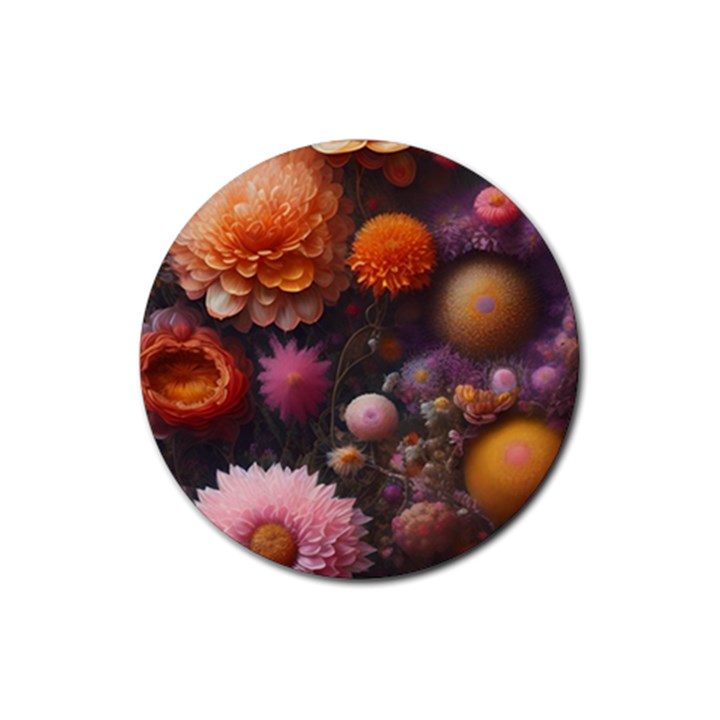 Flowers Petals Blossoms Art Flora Rubber Round Coaster (4 pack)