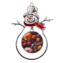 Flowers Petals Blossoms Art Flora Metal Snowman Ornament