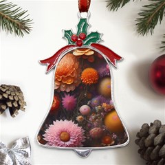 Flowers Petals Blossoms Art Flora Metal Holly Leaf Bell Ornament