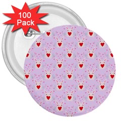 Easter Easter Bunny Hearts Seamless Tile Cute 3  Buttons (100 Pack)  by 99art