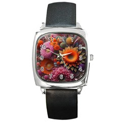 Flowers Flower Blossoms Petals Blooms Square Metal Watch by 99art