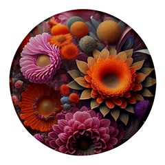 Flowers Flower Blossoms Petals Blooms Round Glass Fridge Magnet (4 Pack)