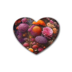 Flowers Blossoms Petals Blooms Rubber Coaster (heart) by 99art