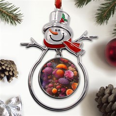 Flowers Blossoms Petals Blooms Metal Snowman Ornament