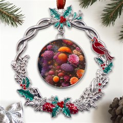 Flowers Blossoms Petals Blooms Metal X mas Wreath Holly Leaf Ornament