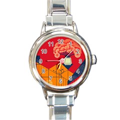 Flowers Abstract Art Painting Round Italian Charm Watch by 99art