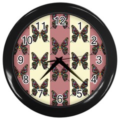 Butterflies Pink Old Ancient Texture Decorative Wall Clock (black) by 99art