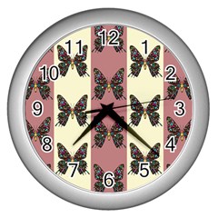 Butterflies Pink Old Ancient Texture Decorative Wall Clock (silver) by 99art