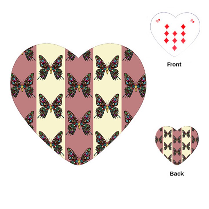 Butterflies Pink Old Ancient Texture Decorative Playing Cards Single Design (Heart)