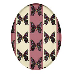 Butterflies Pink Old Ancient Texture Decorative Oval Glass Fridge Magnet (4 Pack) by 99art