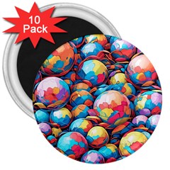 Pattern Seamless Balls Colorful Rainbow Colors 3  Magnets (10 Pack)  by 99art