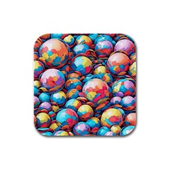 Pattern Seamless Balls Colorful Rainbow Colors Rubber Square Coaster (4 Pack) by 99art