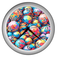 Pattern Seamless Balls Colorful Rainbow Colors Wall Clock (silver) by 99art