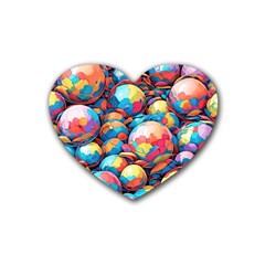 Pattern Seamless Balls Colorful Rainbow Colors Rubber Coaster (heart) by 99art