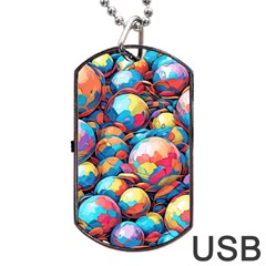 Pattern Seamless Balls Colorful Rainbow Colors Dog Tag Usb Flash (one Side)