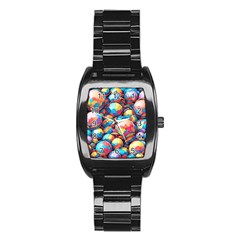 Pattern Seamless Balls Colorful Rainbow Colors Stainless Steel Barrel Watch by 99art