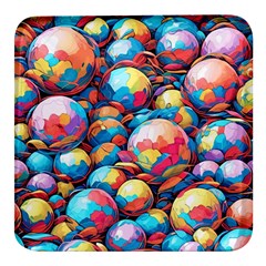 Pattern Seamless Balls Colorful Rainbow Colors Square Glass Fridge Magnet (4 Pack)