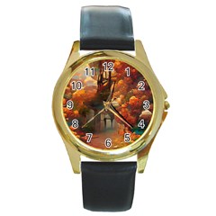 Collage Art Ai Wow Awesome Round Gold Metal Watch by 99art