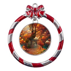 Collage Art Ai Wow Awesome Metal Red Ribbon Round Ornament