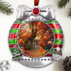 Collage Art Ai Wow Awesome Metal X mas Ribbon With Red Crystal Round Ornament