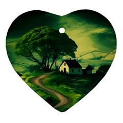 Landscape Scenery Nature Artwork Heart Ornament (two Sides) by 99art