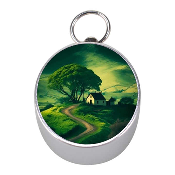 Landscape Scenery Nature Artwork Mini Silver Compasses