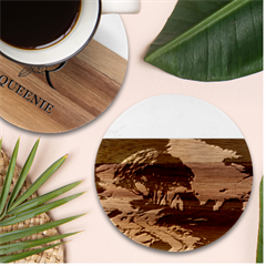 Landscape Scenery Nature Artwork Marble Wood Coaster (round) by 99art