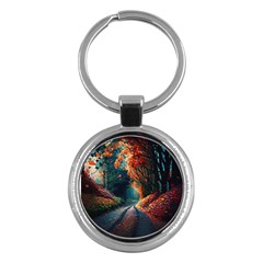 Forest Autumn Fall Painting Key Chain (round)