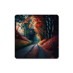 Forest Autumn Fall Painting Square Magnet by 99art