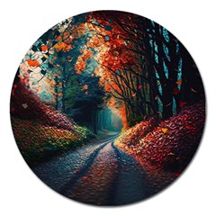 Forest Autumn Fall Painting Magnet 5  (round) by 99art