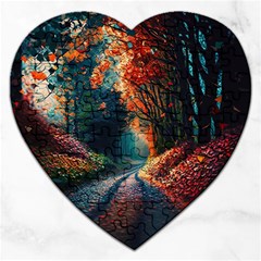 Forest Autumn Fall Painting Jigsaw Puzzle (heart) by 99art