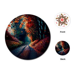 Forest Autumn Fall Painting Playing Cards Single Design (round) by 99art