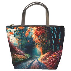 Forest Autumn Fall Painting Bucket Bag by 99art