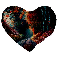 Forest Autumn Fall Painting Large 19  Premium Heart Shape Cushions by 99art