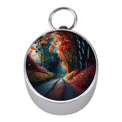 Forest Autumn Fall Painting Mini Silver Compasses by 99art