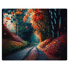 Forest Autumn Fall Painting Two Sides Premium Plush Fleece Blanket (medium) by 99art