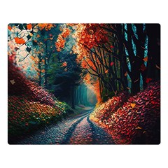 Forest Autumn Fall Painting Two Sides Premium Plush Fleece Blanket (large) by 99art