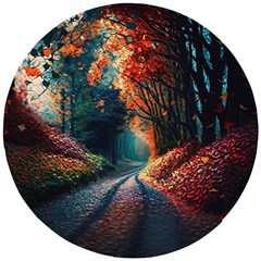 Forest Autumn Fall Painting Wooden Puzzle Round by 99art