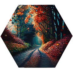 Forest Autumn Fall Painting Wooden Puzzle Hexagon by 99art