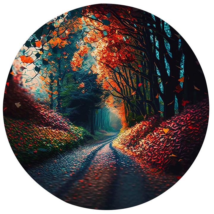 Forest Autumn Fall Painting Wooden Bottle Opener (Round)