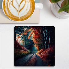 Forest Autumn Fall Painting Uv Print Square Tile Coaster  by 99art