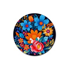 Flowers Bloom Spring Colorful Artwork Decoration Rubber Coaster (round) by 99art