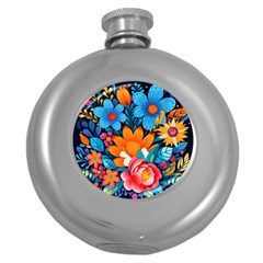 Flowers Bloom Spring Colorful Artwork Decoration Round Hip Flask (5 Oz)