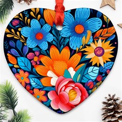 Flowers Bloom Spring Colorful Artwork Decoration Heart Ornament (two Sides) by 99art