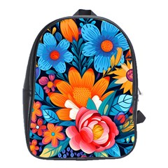 Flowers Bloom Spring Colorful Artwork Decoration School Bag (xl) by 99art