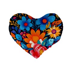 Flowers Bloom Spring Colorful Artwork Decoration Standard 16  Premium Heart Shape Cushions