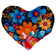 Flowers Bloom Spring Colorful Artwork Decoration Large 19  Premium Heart Shape Cushions by 99art