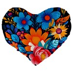 Flowers Bloom Spring Colorful Artwork Decoration Large 19  Premium Heart Shape Cushions Back