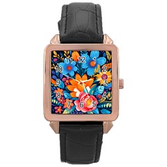 Flowers Bloom Spring Colorful Artwork Decoration Rose Gold Leather Watch  by 99art